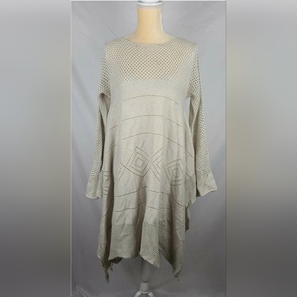 Vertigo Women's Beige Angora Wool Crochet Knit Lagenlook Sweater Dress L